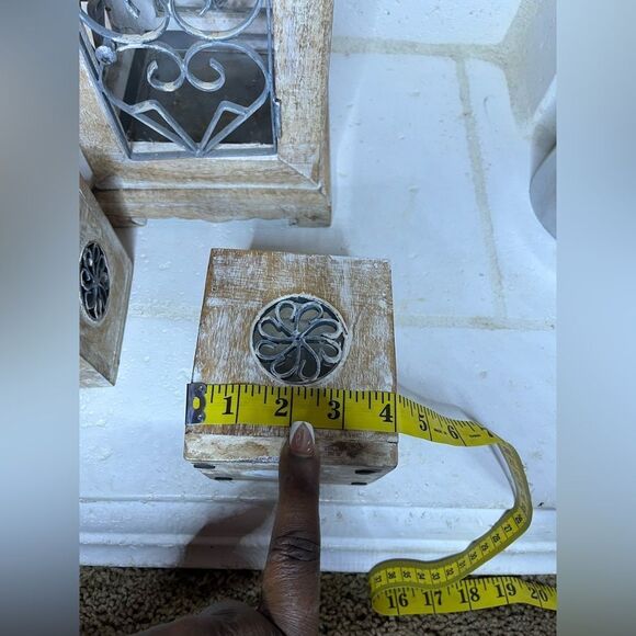 Pier 1 Imports Rustic Wooden Lantern with Metal Accents - Picture 8 of 10